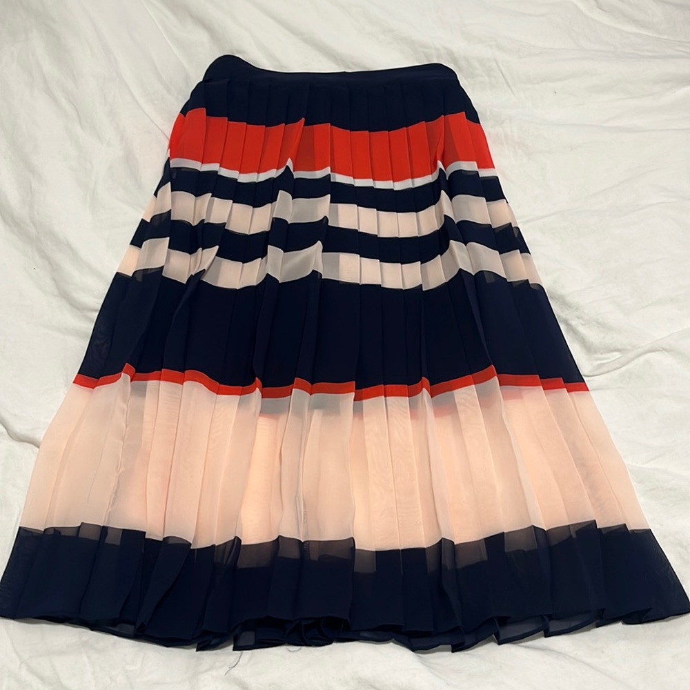 Maison Jules midi pleated skirt, navy blue and orange